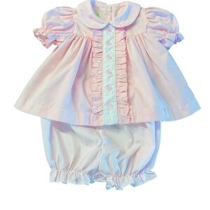 Classic Whimsy Pink & White Baby Girls' Matching Set With Bunnies Embroidered